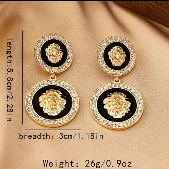 Designer Inspired Gold Diamond Lion Earrings - Picture 4 of 6